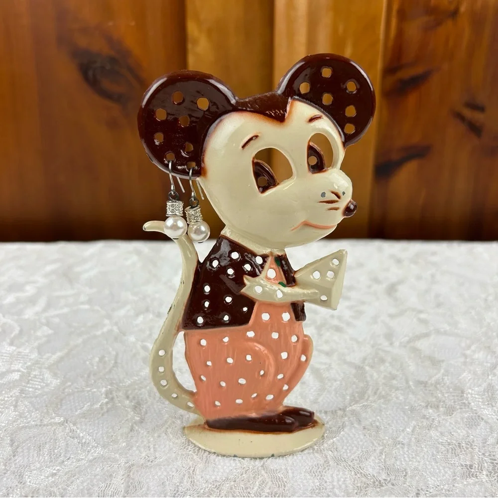 Vintage Torino Mouse Earring Holder Stand with Complimentary Earrings - RARE